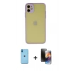 MARSİLYAN™- iPhone 11 Kılıf Ahenk Çizgi Serisi - Siyah 3D Antistatik Mat Seramik Nano Ekran Koruyucu + Neon Fosforlu Kamera Lens - MI