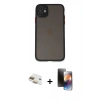 MARSİLYAN™- iPhone 11 Kılıf Ahenk Çizgi Serisi - Siyah 3D Antistatik Mat Seramik Nano Ekran Koruyucu + Pers Alüminyum Kamera Lens - GD