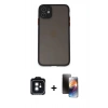 MARSİLYAN™- iPhone 11 Kılıf Ahenk Çizgi Serisi - Siyah 3D Antistatik Mat Seramik Nano Ekran Koruyucu + PVD Metal Kamera Lens - SH