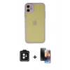 MARSİLYAN™- iPhone 11 Kılıf Ahenk Çizgi Serisi - Siyah 3D Antistatik Mat Seramik Nano Ekran Koruyucu + Siyah PVD Metal Kamera Lens