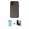 MARSİLYAN™- iPhone 11 Kılıf Ahenk Çizgi Serisi - Siyah 3D Antistatik Mat Seramik Nano Ekran Koruyucu + Neon Fosforlu Kamera Lens - TU