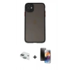 MARSİLYAN™- iPhone 11 Kılıf Ahenk Çizgi Serisi - Siyah 3D Antistatik Mat Seramik Nano Ekran Koruyucu + Pers Alüminyum Kamera Lens - YL