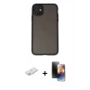 MARSİLYAN™- iPhone 11 Kılıf Ahenk Çizgi Serisi - Siyah 3D Antistatik Mat Seramik Nano Ekran Koruyucu + Renkli Kamera Lens Koruma Cam - YL