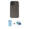 MARSİLYAN™- iPhone 11 Kılıf Ahenk Çizgi Serisi - Siyah 3D Antistatik Seramik Nano Ekran Koruyucu + Neon Fosforlu Kamera Lens - MI