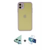 MARSİLYAN™- iPhone 11 Kılıf Ahenk Çizgi Serisi - Siyah 3D Antistatik Seramik Nano Ekran Koruyucu + Mavi Raze Metal Kamera Lens