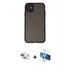MARSİLYAN™- iPhone 11 Kılıf Ahenk Çizgi Serisi - Siyah 3D Antistatik Seramik Nano Ekran Koruyucu + Pers Alüminyum Kamera Lens - YL