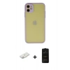 MARSİLYAN™- iPhone 11 Kılıf Ahenk Çizgi Serisi - Siyah 6D Antistatik Mat Seramik Hayalet Nano Ekran Koruyucu + Renkli Kamera Lens Koruma Cam - PE