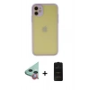 MARSİLYAN™- iPhone 11 Kılıf Ahenk Çizgi Serisi - Siyah 6D Antistatik Mat Seramik Hayalet Nano Ekran Koruyucu + Kırmızı Raze Metal Kamera Lens