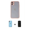 MARSİLYAN™- iPhone 11 Kılıf Ahenk Çizgi Serisi - Siyah 6D Antistatik Mat Seramik Hayalet Nano Ekran Koruyucu + Turuncu Neon Fosforlu Kamera Lens