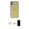 MARSİLYAN™- iPhone 11 Kılıf Ahenk Çizgi Serisi - Siyah 6D Antistatik Mat Seramik Hayalet Nano Ekran Koruyucu + Renkli Kamera Lens Koruma Cam - SI
