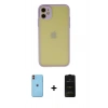 MARSİLYAN™- iPhone 11 Kılıf Ahenk Çizgi Serisi - Siyah 6D Antistatik Mat Seramik Hayalet Nano Ekran Koruyucu + Turuncu Neon Fosforlu Kamera Lens