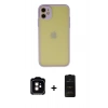 MARSİLYAN™- iPhone 11 Kılıf Ahenk Çizgi Serisi - Siyah 6D Antistatik Mat Seramik Hayalet Nano Ekran Koruyucu + PVD Metal Kamera Lens - TU
