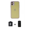 MARSİLYAN™- iPhone 11 Kılıf Ahenk Çizgi Serisi - Siyah 6D Antistatik Mat Seramik Hayalet Nano Ekran Koruyucu + Siyah PVD Metal Kamera Lens