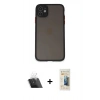 MARSİLYAN™- iPhone 11 Kılıf Ahenk Çizgi Serisi - Siyah 6D Mat Seramik Hayalet Nano Ekran Koruyucu + Kamera Lens Koruma Cam - SF