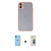 MARSİLYAN™- iPhone 11 Kılıf Ahenk Çizgi Serisi - Siyah 6D Mat Seramik Hayalet Nano Ekran Koruyucu + Neon Fosforlu Kamera Lens - MI