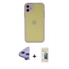 MARSİLYAN™- iPhone 11 Kılıf Ahenk Çizgi Serisi - Siyah 6D Mat Seramik Hayalet Nano Ekran Koruyucu + Raze Metal Kamera Lens - MR