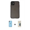 MARSİLYAN™- iPhone 11 Kılıf Ahenk Çizgi Serisi - Siyah 6D Mat Seramik Hayalet Nano Ekran Koruyucu + Neon Fosforlu Kamera Lens - TU