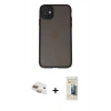 MARSİLYAN™- iPhone 11 Kılıf Ahenk Çizgi Serisi - Siyah 6D Mat Seramik Hayalet Nano Ekran Koruyucu + Pers Alüminyum Kamera Lens - GD