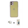MARSİLYAN™- iPhone 11 Kılıf Ahenk Çizgi Serisi - Siyah 6D Mat Seramik Hayalet Nano Ekran Koruyucu + Pers Alüminyum Kamera Lens - GD