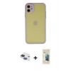 MARSİLYAN™- iPhone 11 Kılıf Ahenk Çizgi Serisi - Siyah 6D Mat Seramik Hayalet Nano Ekran Koruyucu + Pers Alüminyum Kamera Lens - LT