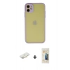MARSİLYAN™- iPhone 11 Kılıf Ahenk Çizgi Serisi - Siyah 6D Mat Seramik Hayalet Nano Ekran Koruyucu + Renkli Kamera Lens Koruma Cam - SI