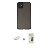 MARSİLYAN™- iPhone 11 Kılıf Ahenk Çizgi Serisi - Siyah 6D Mat Seramik Hayalet Nano Ekran Koruyucu + Renkli Kamera Lens Koruma Cam - SI