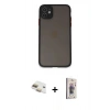 MARSİLYAN™- iPhone 11 Kılıf Ahenk Çizgi Serisi - Siyah Bilvis 3D Cam Ekran Koruyucu + Pers Alüminyum Kamera Lens - GD