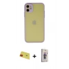MARSİLYAN™- iPhone 11 Kılıf Ahenk Çizgi Serisi - Siyah Bilvis 3D Cam Ekran Koruyucu + Rainbow Kamera Lens Koruma Cam - KI