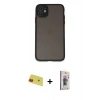 MARSİLYAN™- iPhone 11 Kılıf Ahenk Çizgi Serisi - Siyah Bilvis 3D Cam Ekran Koruyucu + Rainbow Kamera Lens Koruma Cam - KI