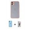 MARSİLYAN™- iPhone 11 Kılıf Ahenk Çizgi Serisi - Siyah Bilvis 3D Cam Ekran Koruyucu + Neon Fosforlu Kamera Lens - MI