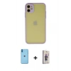 MARSİLYAN™- iPhone 11 Kılıf Ahenk Çizgi Serisi - Siyah Bilvis 3D Cam Ekran Koruyucu + Neon Fosforlu Kamera Lens - MI