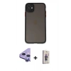 MARSİLYAN™- iPhone 11 Kılıf Ahenk Çizgi Serisi - Siyah Bilvis 3D Cam Ekran Koruyucu + Raze Metal Kamera Lens - MR
