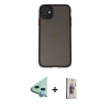 MARSİLYAN™- iPhone 11 Kılıf Ahenk Çizgi Serisi - Siyah Bilvis 3D Cam Ekran Koruyucu + Raze Metal Kamera Lens - MI