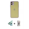 MARSİLYAN™- iPhone 11 Kılıf Ahenk Çizgi Serisi - Siyah Bilvis 3D Cam Ekran Koruyucu + Raze Metal Kamera Lens - MI