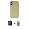 MARSİLYAN™- iPhone 11 Kılıf Ahenk Çizgi Serisi - Siyah Bilvis 3D Cam Ekran Koruyucu + PVD Metal Kamera Lens - SH