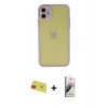 MARSİLYAN™- iPhone 11 Kılıf Ahenk Çizgi Serisi - Siyah Bilvis 3D Mat Cam Ekran Koruyucu + Rainbow Kamera Lens Koruma Cam - KI
