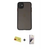 MARSİLYAN™- iPhone 11 Kılıf Ahenk Çizgi Serisi - Siyah Bilvis 3D Mat Cam Ekran Koruyucu + Rainbow Kamera Lens Koruma Cam - KI
