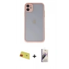 MARSİLYAN™- iPhone 11 Kılıf Ahenk Çizgi Serisi - Siyah Bilvis 3D Mat Cam Ekran Koruyucu + Rainbow Kamera Lens Koruma Cam - KI