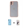 MARSİLYAN™- iPhone 11 Kılıf Ahenk Çizgi Serisi - Siyah Bilvis 3D Mat Cam Ekran Koruyucu + Neon Fosforlu Kamera Lens - MI