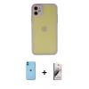 MARSİLYAN™- iPhone 11 Kılıf Ahenk Çizgi Serisi - Siyah Bilvis 3D Mat Cam Ekran Koruyucu + Neon Fosforlu Kamera Lens - MI