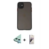 MARSİLYAN™- iPhone 11 Kılıf Ahenk Çizgi Serisi - Siyah Bilvis 3D Mat Cam Ekran Koruyucu + Raze Metal Kamera Lens - MI