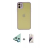 MARSİLYAN™- iPhone 11 Kılıf Ahenk Çizgi Serisi - Siyah Bilvis 3D Mat Cam Ekran Koruyucu + Raze Metal Kamera Lens - MI