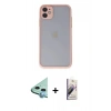 MARSİLYAN™- iPhone 11 Kılıf Ahenk Çizgi Serisi - Siyah Bilvis 3D Mat Cam Ekran Koruyucu + Raze Metal Kamera Lens - MI