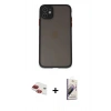 MARSİLYAN™- iPhone 11 Kılıf Ahenk Çizgi Serisi - Siyah Bilvis 3D Mat Cam Ekran Koruyucu + Pers Alüminyum Kamera Lens - KI