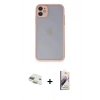 MARSİLYAN™- iPhone 11 Kılıf Ahenk Çizgi Serisi - Siyah Bilvis 3D Mat Cam Ekran Koruyucu + Pers Alüminyum Kamera Lens - GD