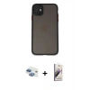 MARSİLYAN™- iPhone 11 Kılıf Ahenk Çizgi Serisi - Siyah Bilvis 3D Mat Cam Ekran Koruyucu + Pers Alüminyum Kamera Lens - GI