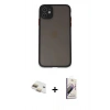 MARSİLYAN™- iPhone 11 Kılıf Ahenk Çizgi Serisi - Siyah Bilvis 3D Mat Cam Ekran Koruyucu + Pers Alüminyum Kamera Lens - GD