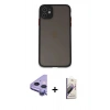 MARSİLYAN™- iPhone 11 Kılıf Ahenk Çizgi Serisi - Siyah Bilvis 3D Mat Cam Ekran Koruyucu + Raze Metal Kamera Lens - MR