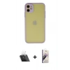 MARSİLYAN™- iPhone 11 Kılıf Ahenk Çizgi Serisi - Siyah Bilvis 3D Mat Cam Ekran Koruyucu + Şeffaf Kamera Lens Koruma Cam