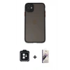 MARSİLYAN™- iPhone 11 Kılıf Ahenk Çizgi Serisi - Siyah Bilvis 3D Mat Cam Ekran Koruyucu + PVD Metal Kamera Lens - SH